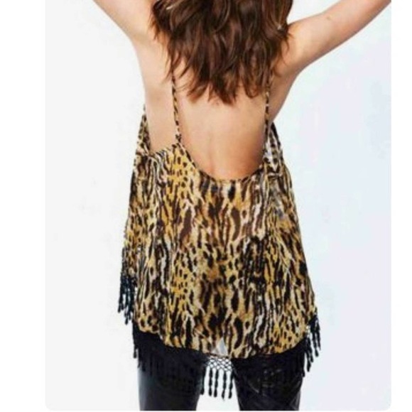For Love and Lemons leopard fringe tassel sleeveless blouse size Medium - Picture 3 of 7